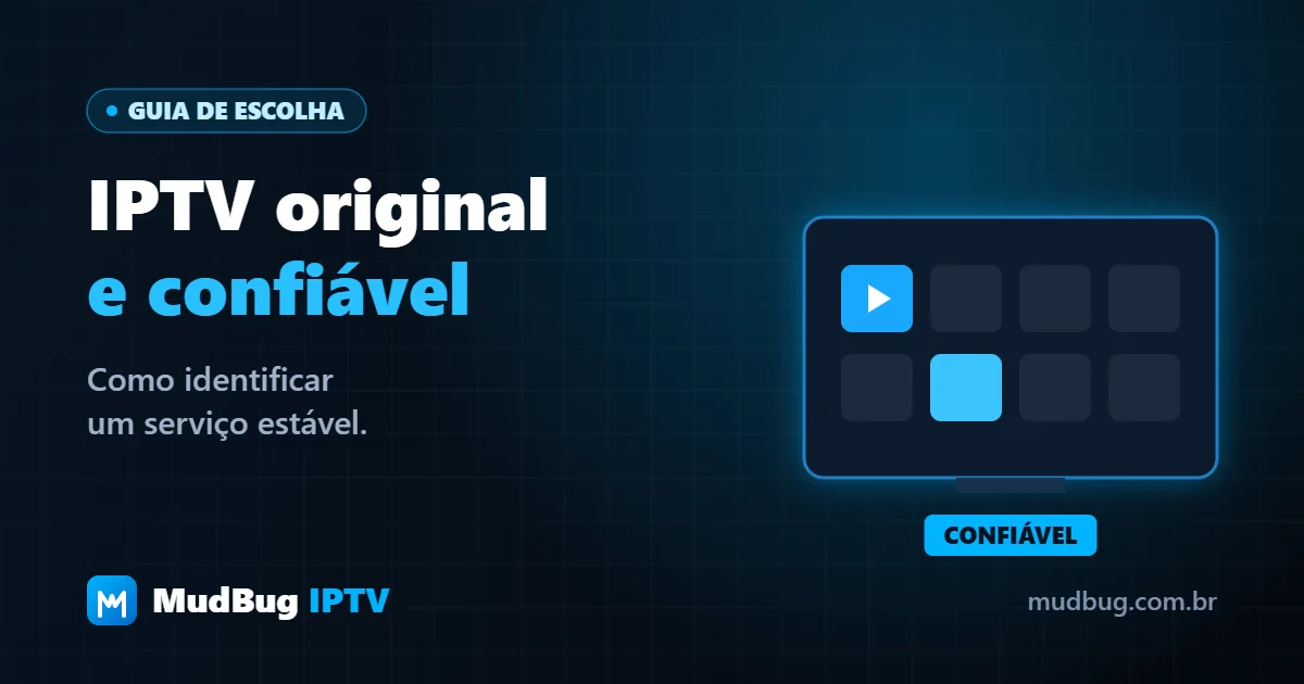 IPTV original: checklist de serviço confiável ao lado de uma TV com canais — MudBug IPTV